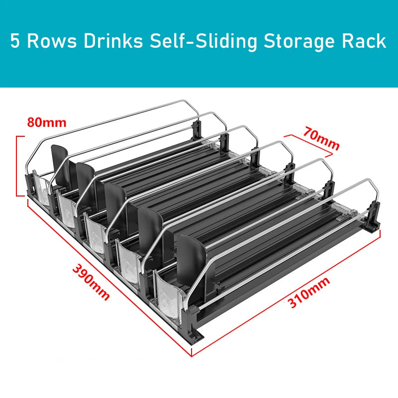Drinks Self-Sliding Storage Rack Refrigerator Drink Organizer Soda Kola Beer Can Dispenser Adjustable Width Kitchen Organizer