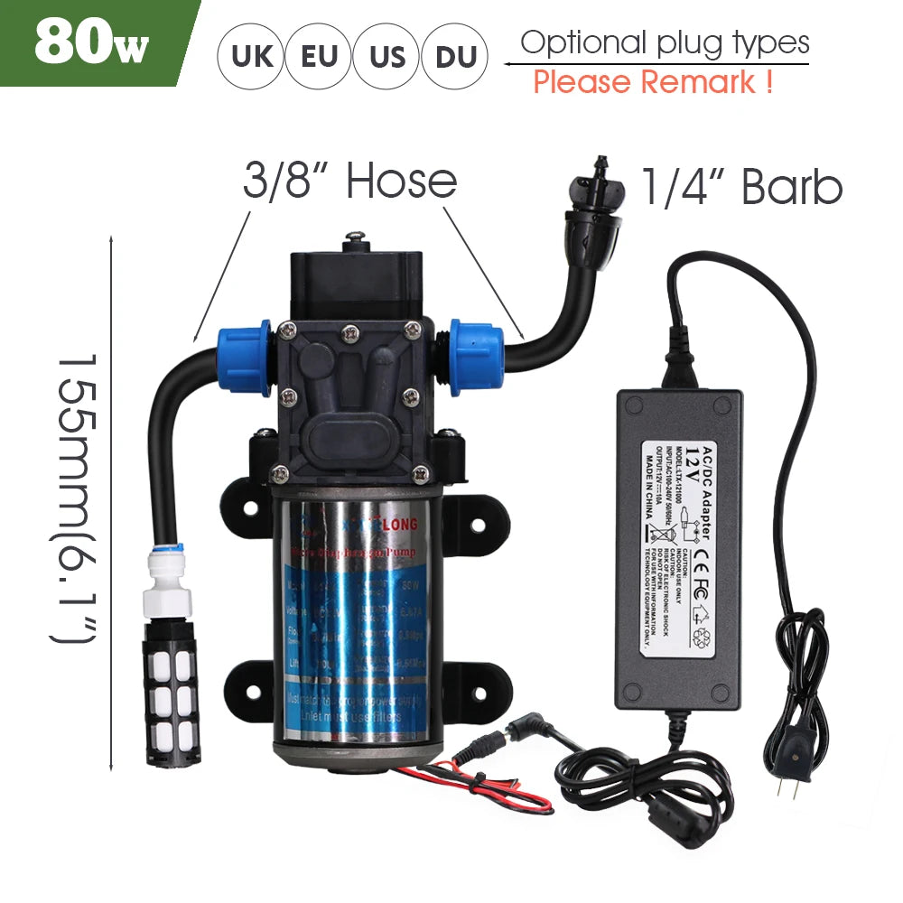 Black 8mm PE Hose 20cm Flexible Nozzle Misting Watering System 45/60/80/100W Self-priming Pump Adjustable Sprayer Kit for Garden