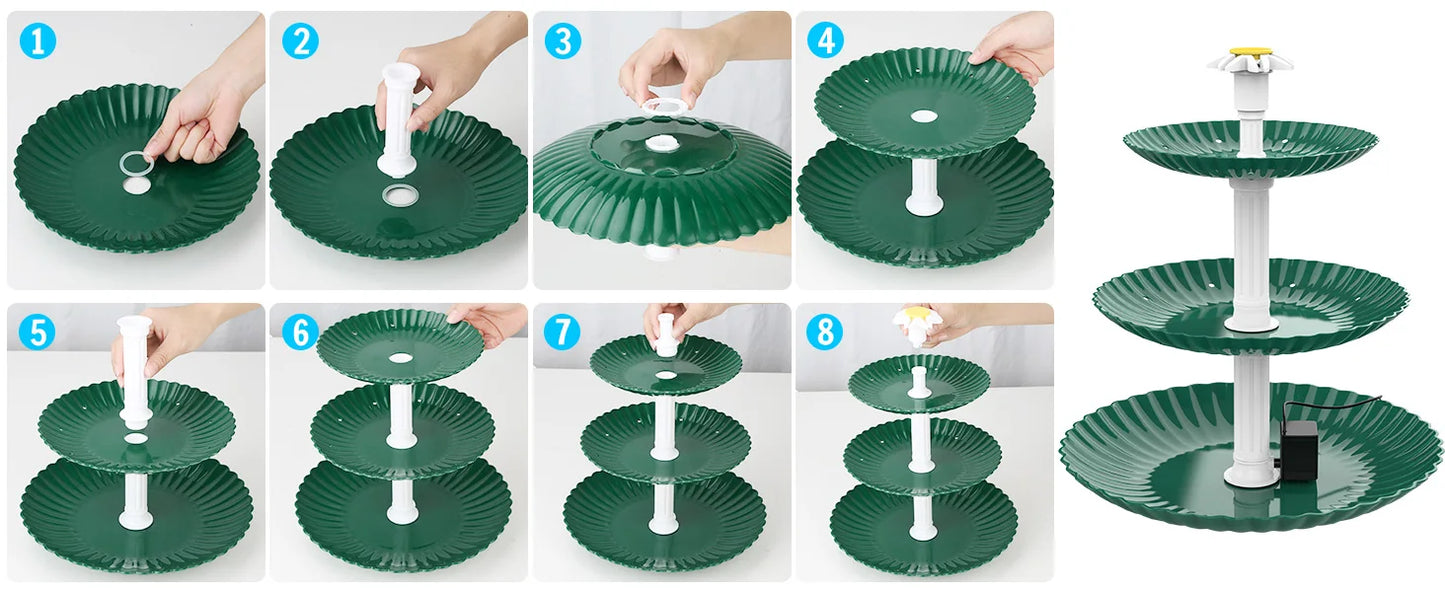 3-Tier Solar Bird Bath Fountain 3.5W solar pump, detachable 3-tier design. Attracts birds with flowing water – no wiring needed. Perfect garden & patio decor.