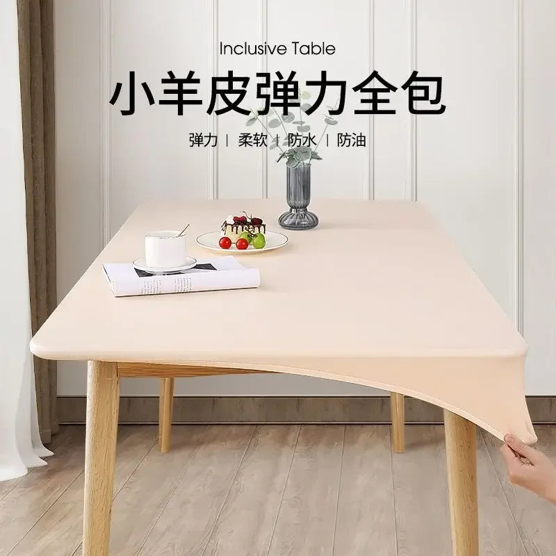 90 x 180cm Leather surface Waterproof Oil-proof Tablecloth Cover for Dining Table Square Surrounded Table Mat Elastic Protection