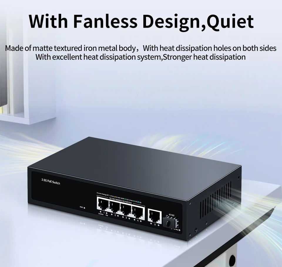 HORACO 2.5G PoE Switch 5 Port 2500Mbps 10G SFP+ Slot 65W IEEE802.3af/at for WiFi 6e AP,VoIP Phone,Surveillance,POE Camera