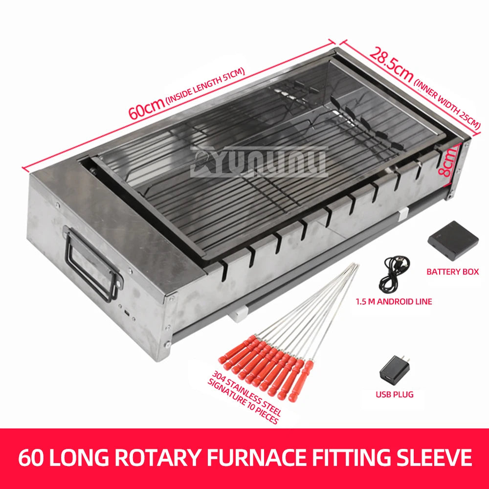 60CM Grill Household Automatic Rotating Barbecue Stove Outdoor Folding Charcoal Barbecue Stove Bakplaat Elektrische