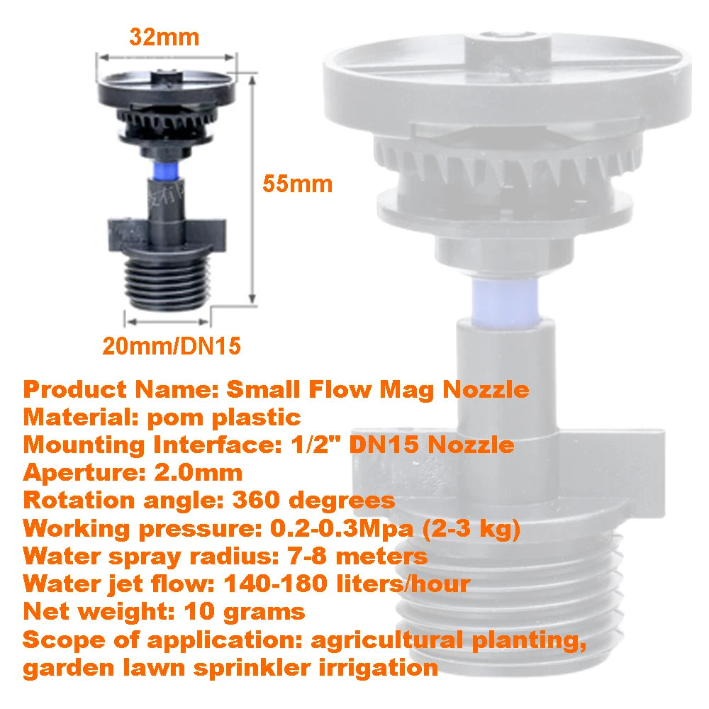 100PCS DN15 Agricultural Irrigation 360 Degree Automatic Rotation Mag Rocker Arm Sprinkler Garden Lawn Manor Watering Sprinkler