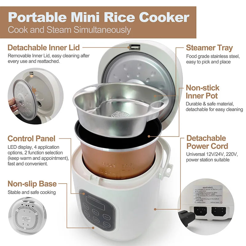 Car rice cooker 12v 24V 220V car home dual use self-driving portable rice cooker 24v truck smart rice cooker lunch box