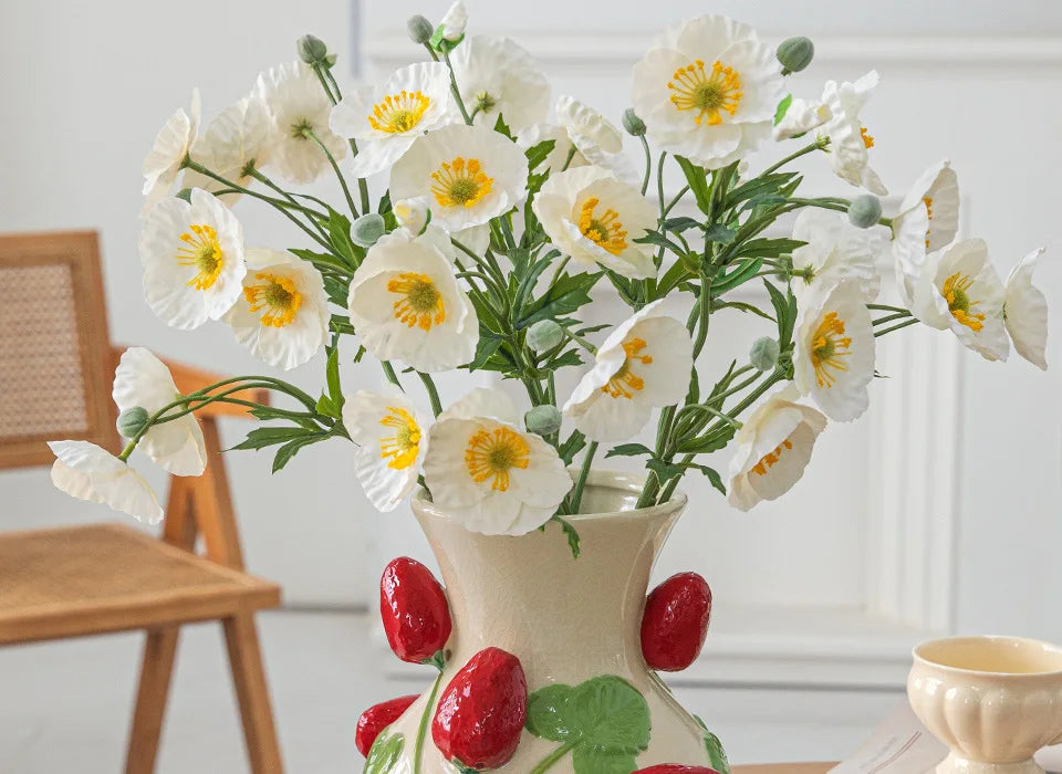 Emboss Strawberry Vase Ceramic Vase Children's Room Artifact Floral Accessories Fruit Pot Flowerpot Home Decoration Accessories