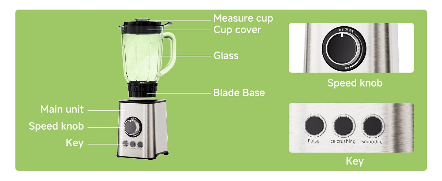 BioloMix 3-in-1 Smoothie Blender with Stainless Steel Blades 1300W Personal Blender and Grinder Combo for Baby Food Juice