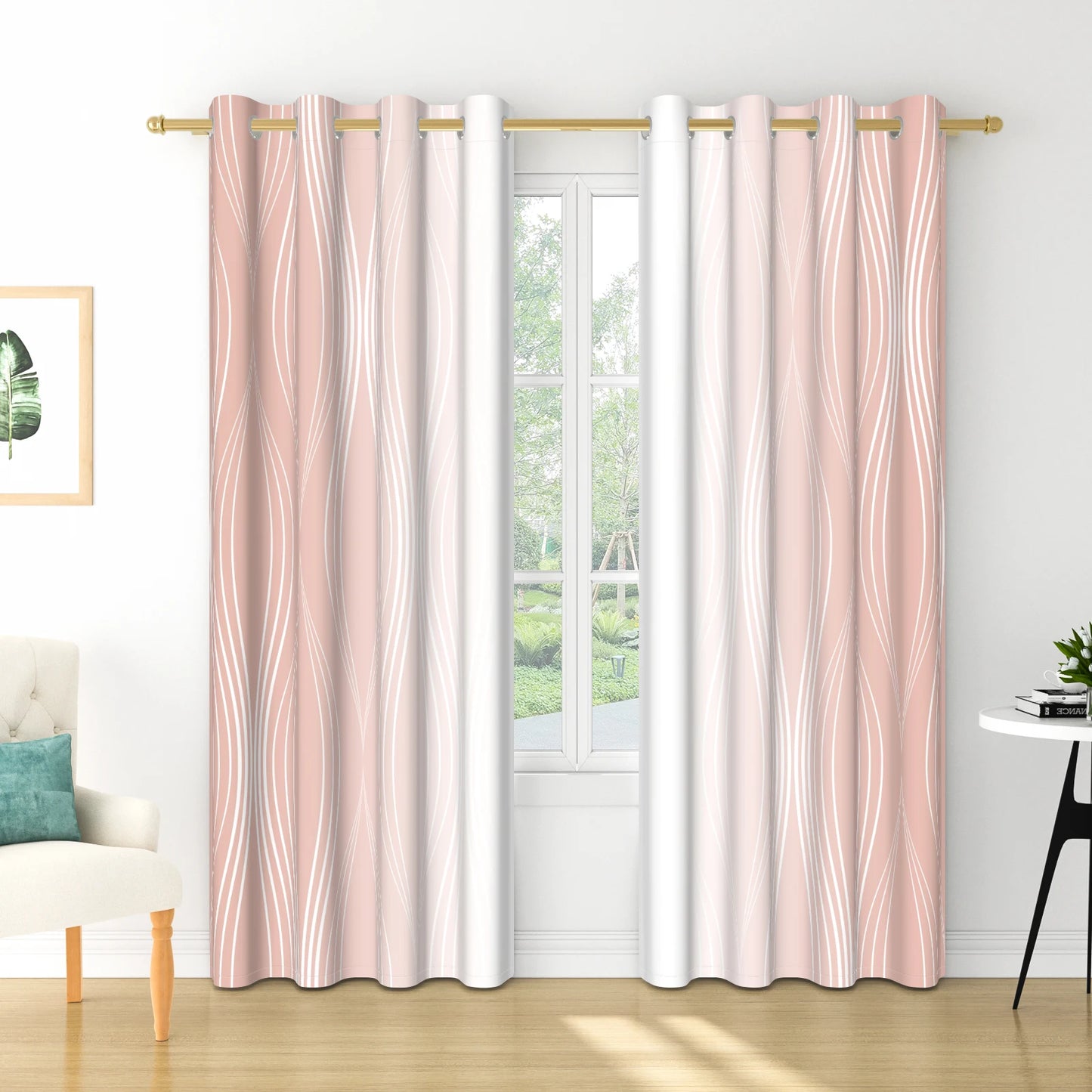 2pieces Modern Gradient Curtains Color Wave Design Color Gradient Polyester the Suitable Minimalist Bedroom Living Room Curtains