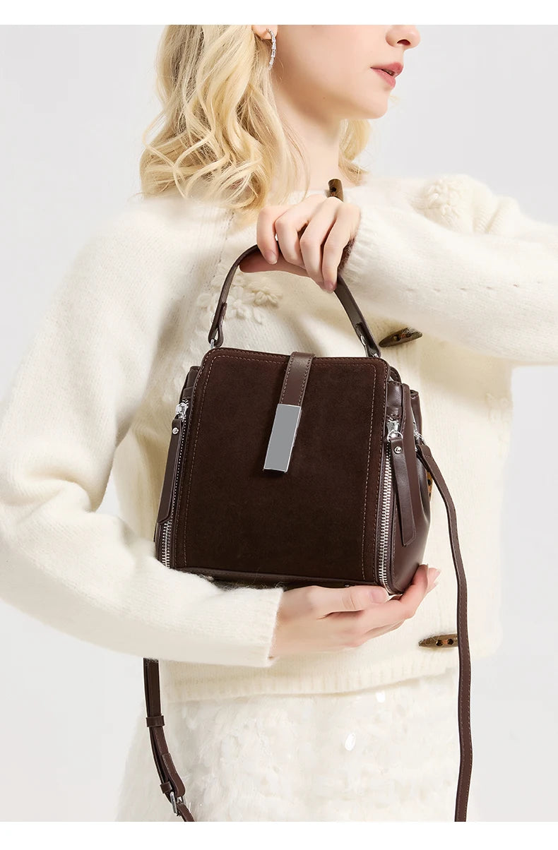 Winter Vintage Suede Leather Women’s Bag – Luxury Cowhide Design Elegant shoulder and crossbody handbag with a timeless vintage look. Soft, durable, and perfect for stylish winter wear.