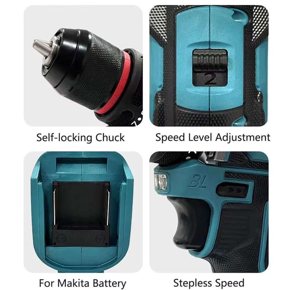 10mm Brushless Electric Impact Drill Driver 2-Speed Cordless Power Tool for Home DIY Construction 18V Battery Not Included