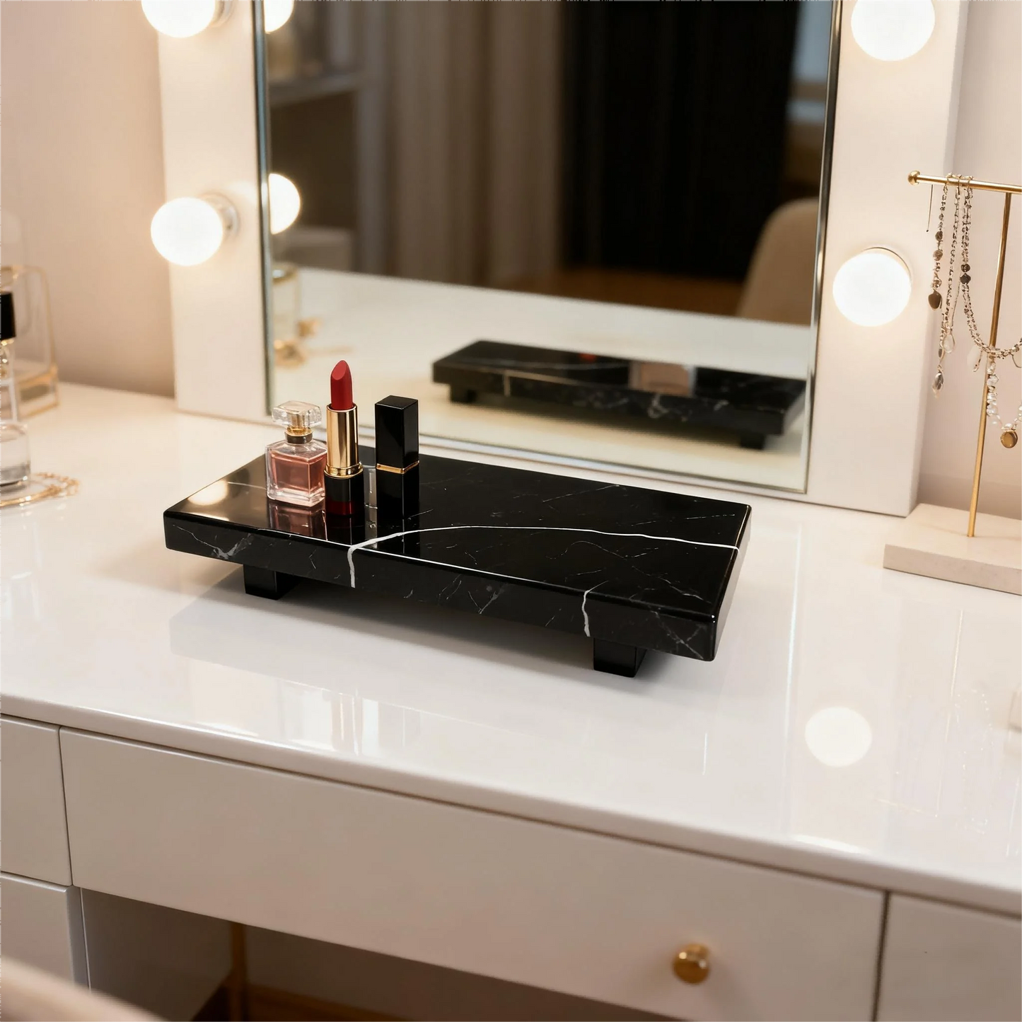 Calacatta Viola Marble Pedestal Stand, Luxury Bathroom Vanity Tray Dresser Organizer for Jewelry Cosmetics Decorative Stone Base