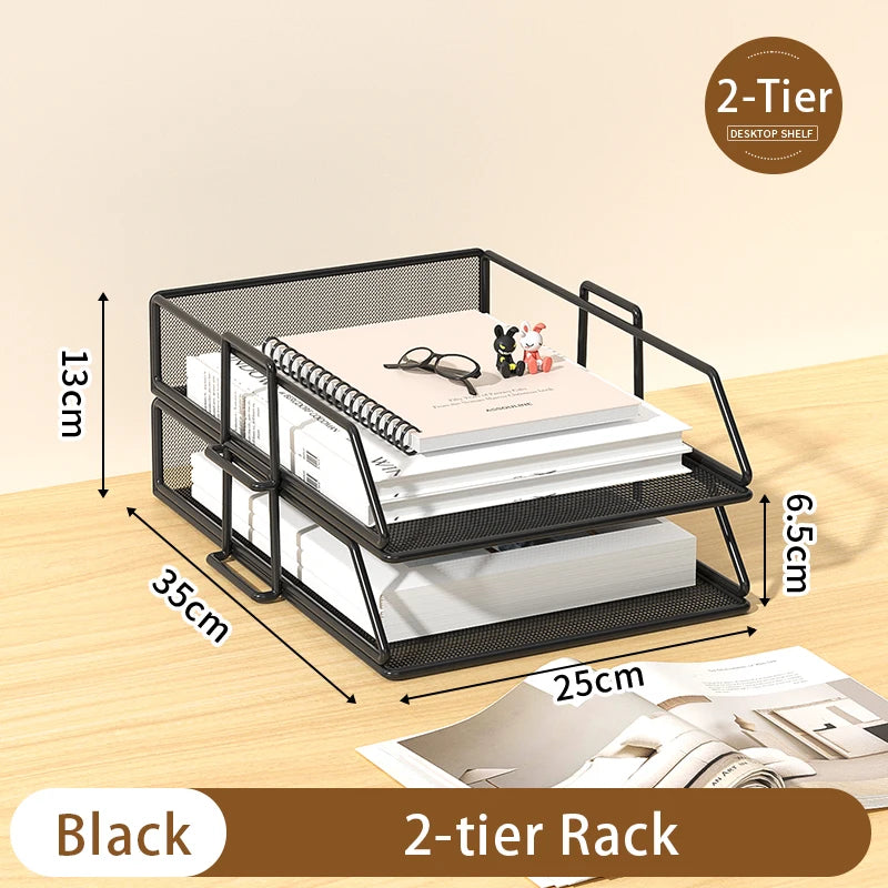 5-Tier Desk Organizer  Stackable Tray Office Desk Organizer File and Desktop Holder for Paper Letter Accessories Black
