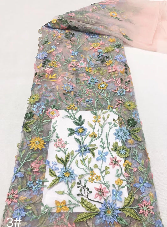 Quite Beautiful Africa Multi Color Fabric 3D Flower High Quality 2024 Embroidery Net Lace Rich Senegalese Wedding Party Dress