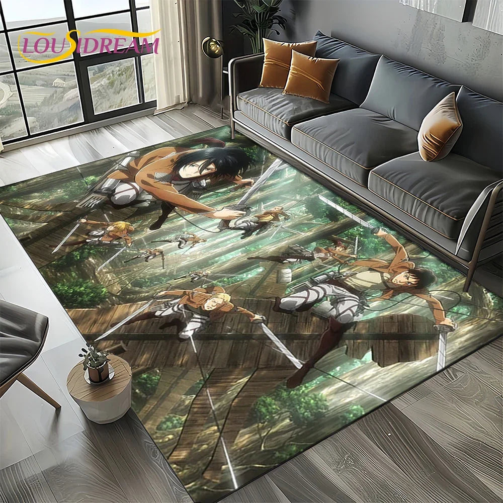 2025 Attack on Titan Eren Anime Cartoon Carpet Rug for Bedroom Living Room Home Sofa Decoration,kids Play Decor Floor Mat Gift
