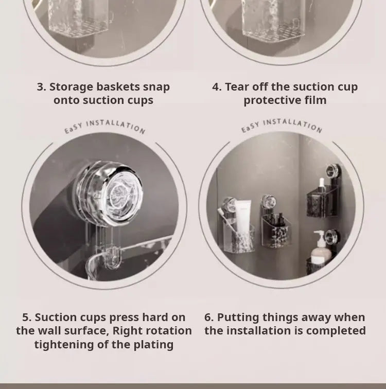 Large Capacity Light Luxury Style Glacier Pattern Suction Cup Shelf with Strong Load-bearing For Home Bathroom