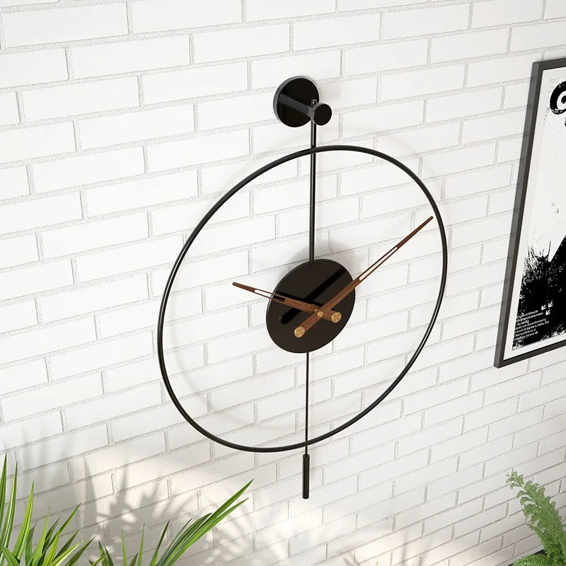 Spanish Minimalist Metal Wall Clock No Drill Installation Modern Industrial Style Large Silent Quartz Clock for Living Room