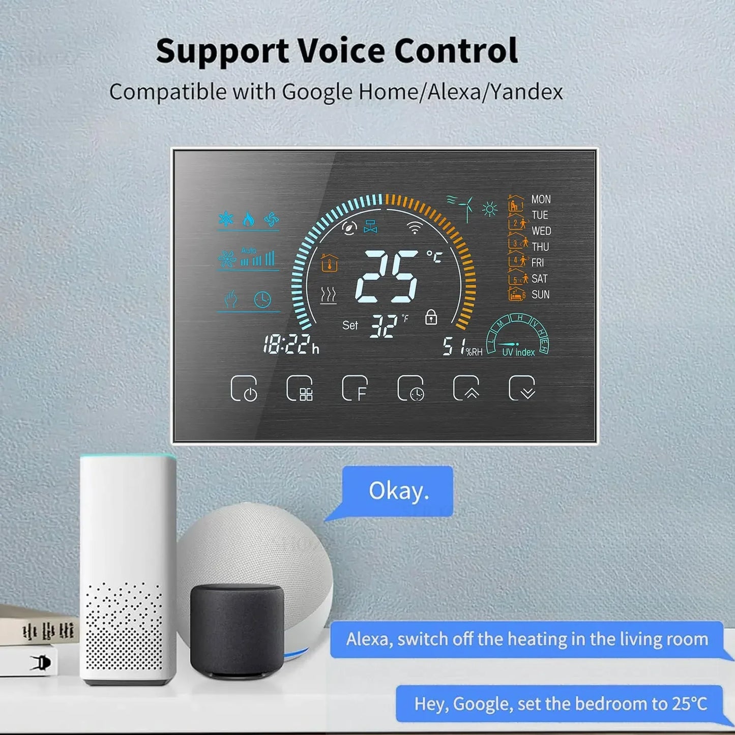 Programmable Thermostat 24V/220V WIFI RS485 Modbus RTU for 2/4-Way Valve Heat Cool Air Conditioning HVAC System Control
