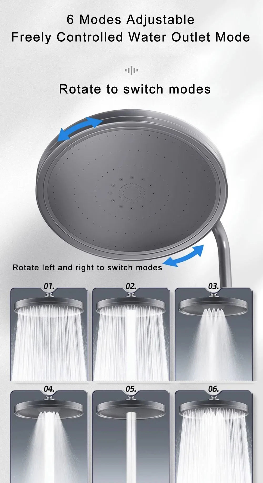 New 6 Modes Rainfall Shower Head Bathroom High Pressure Top Rain Shower Heads Shower Faucet Accessories Gun Grey/Black/Silver