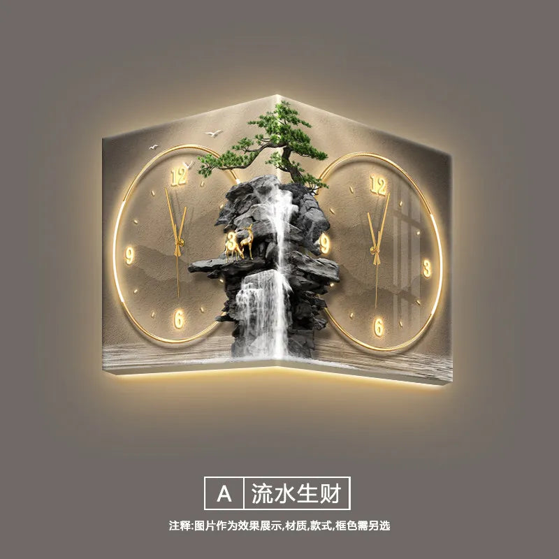 Modern Double Sided Corner Wall Clock Living Room Decoration LED Clock Mural Lamp Restaurant Background Wall Digital Wall Watch