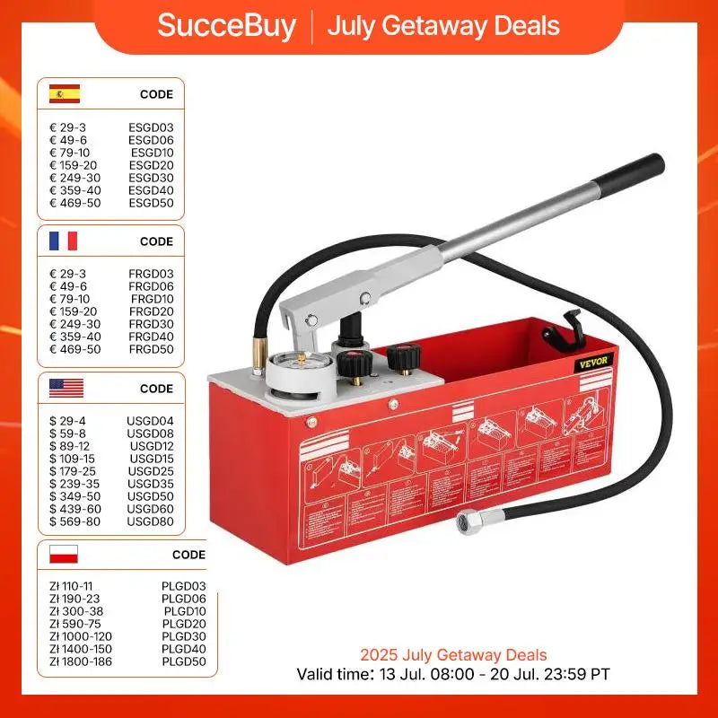 SucceBuy Hydrostatic Pressure Test Pump 60 bar/860 psi 3.2 Gallon Tank Hydraulic Manual Water Pressure Tester Kit Pressure Test