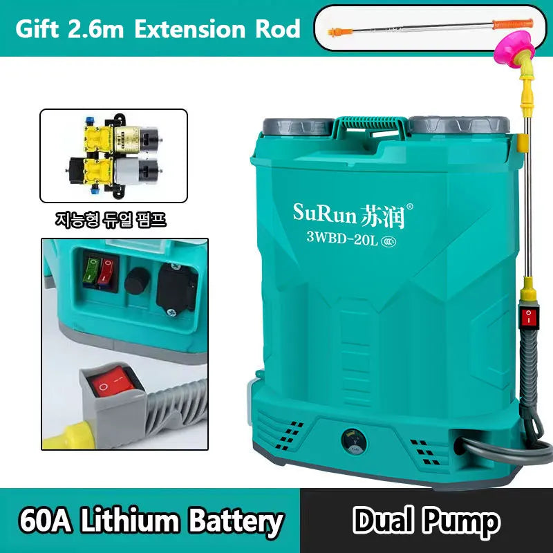 Intelligent Double Pump Electric Sprayer 60A Large Capacity Lithium Battery Agricultural Sprayer Strong Power Spray 20L