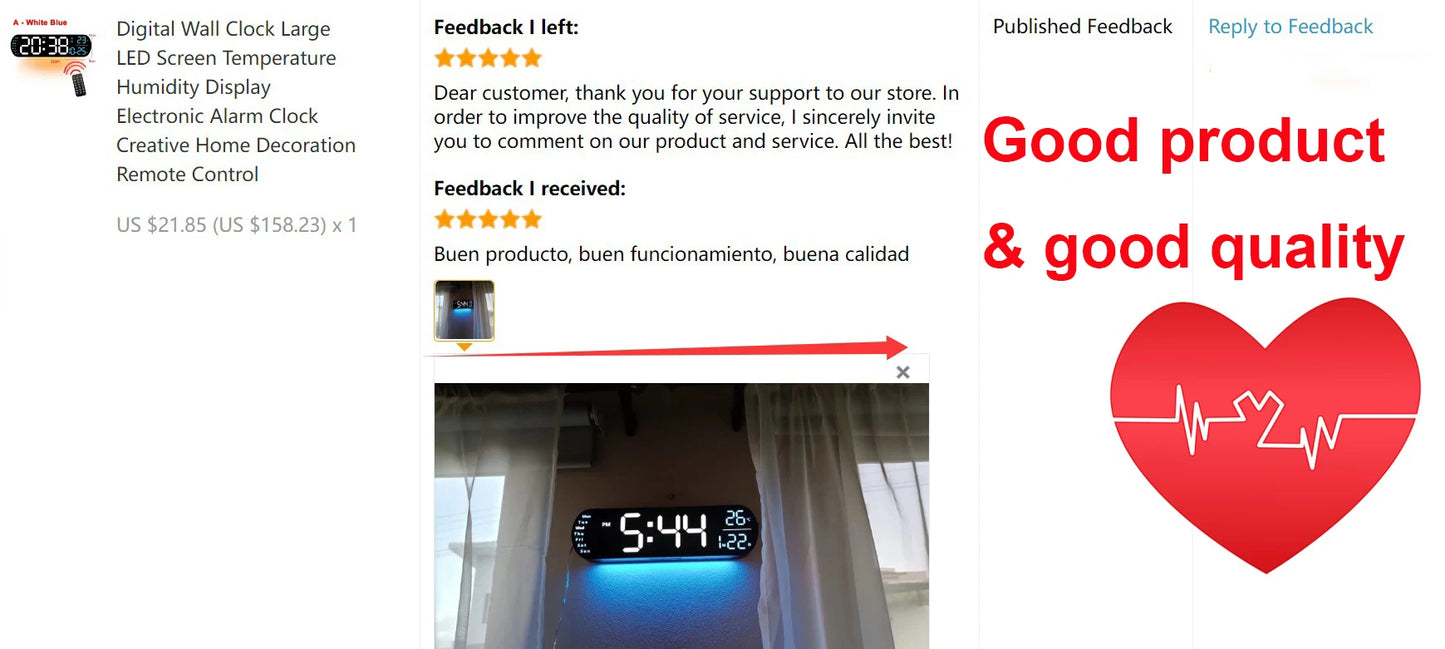 Digital Wall Clock Large LED Screen Temperature Humidity Display Electronic Alarm Clock Creative Home Decoration Remote Control