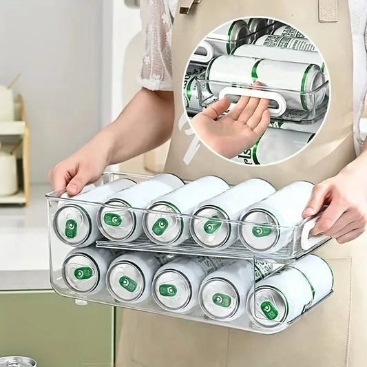 1/2Tier Soda Can Dispenser for Refrigerator Stackable Drink Organizer for Fridge, Clear Plastic Refrigerator Organizer Bins