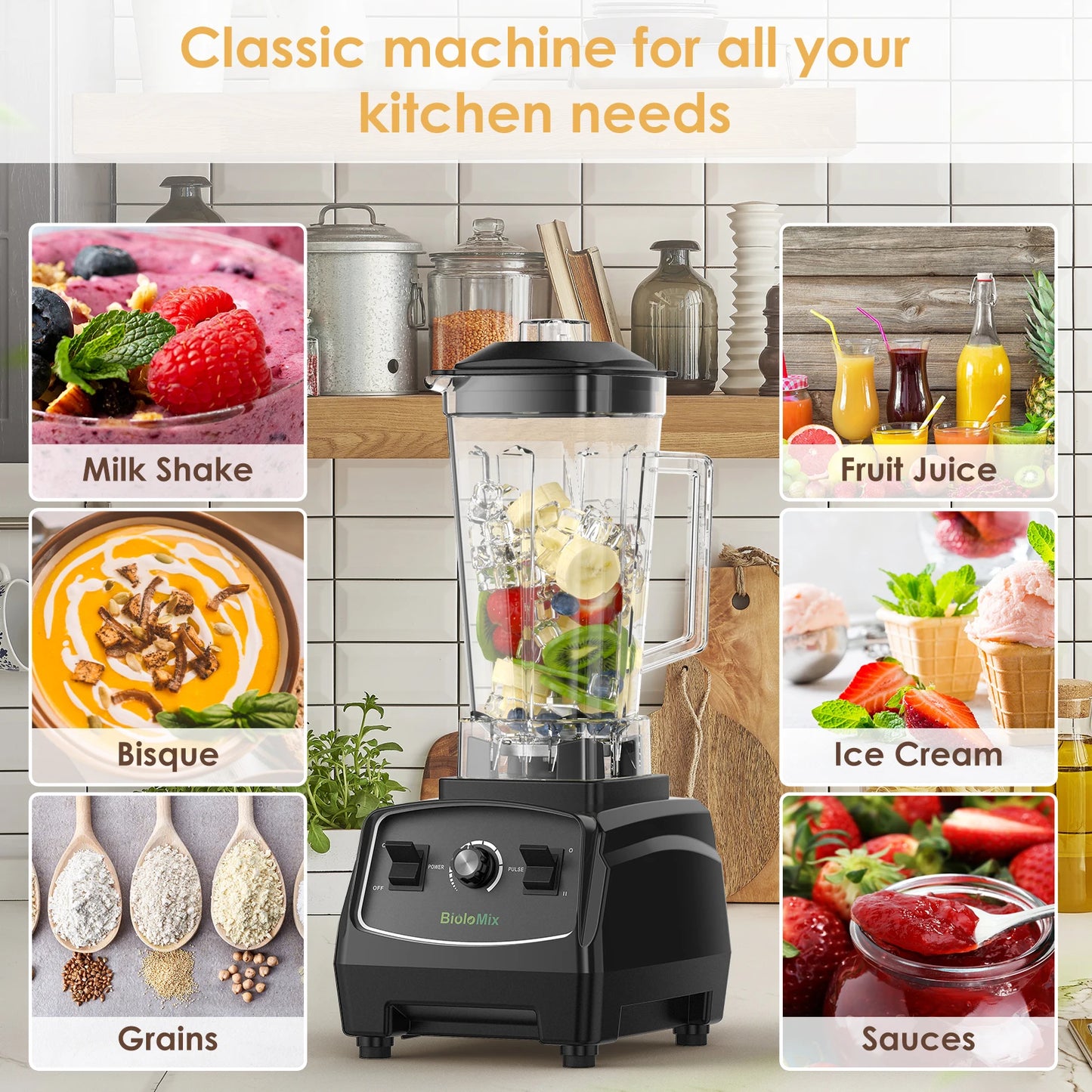Biolomix BPA Free 3HP Blender 2200W High Power Food Processor Ice Smoothie Fruit Blender