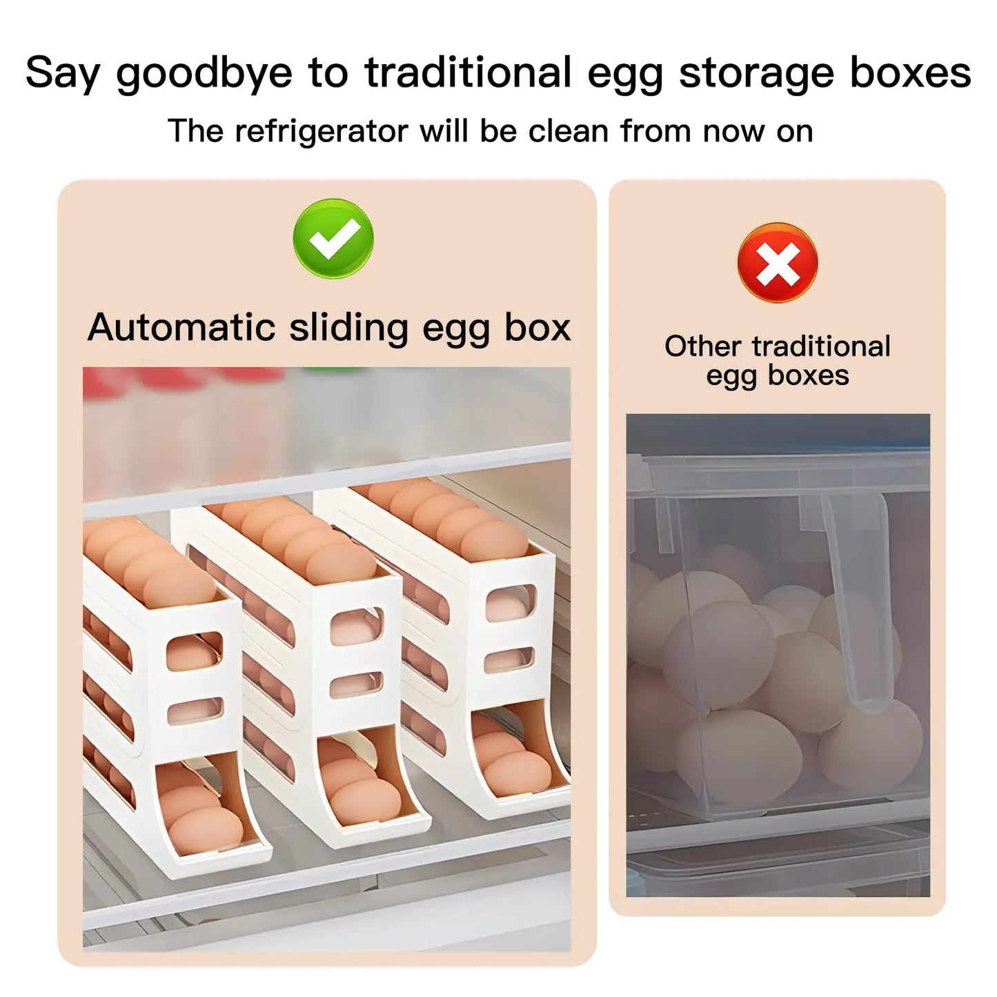 NASAN Egg Holder Egg Dispenser Auto Rolling Egg Tray Storage Organizer Space-Saving Egg Roller Rack 4 Tier Rolling Egg Holders