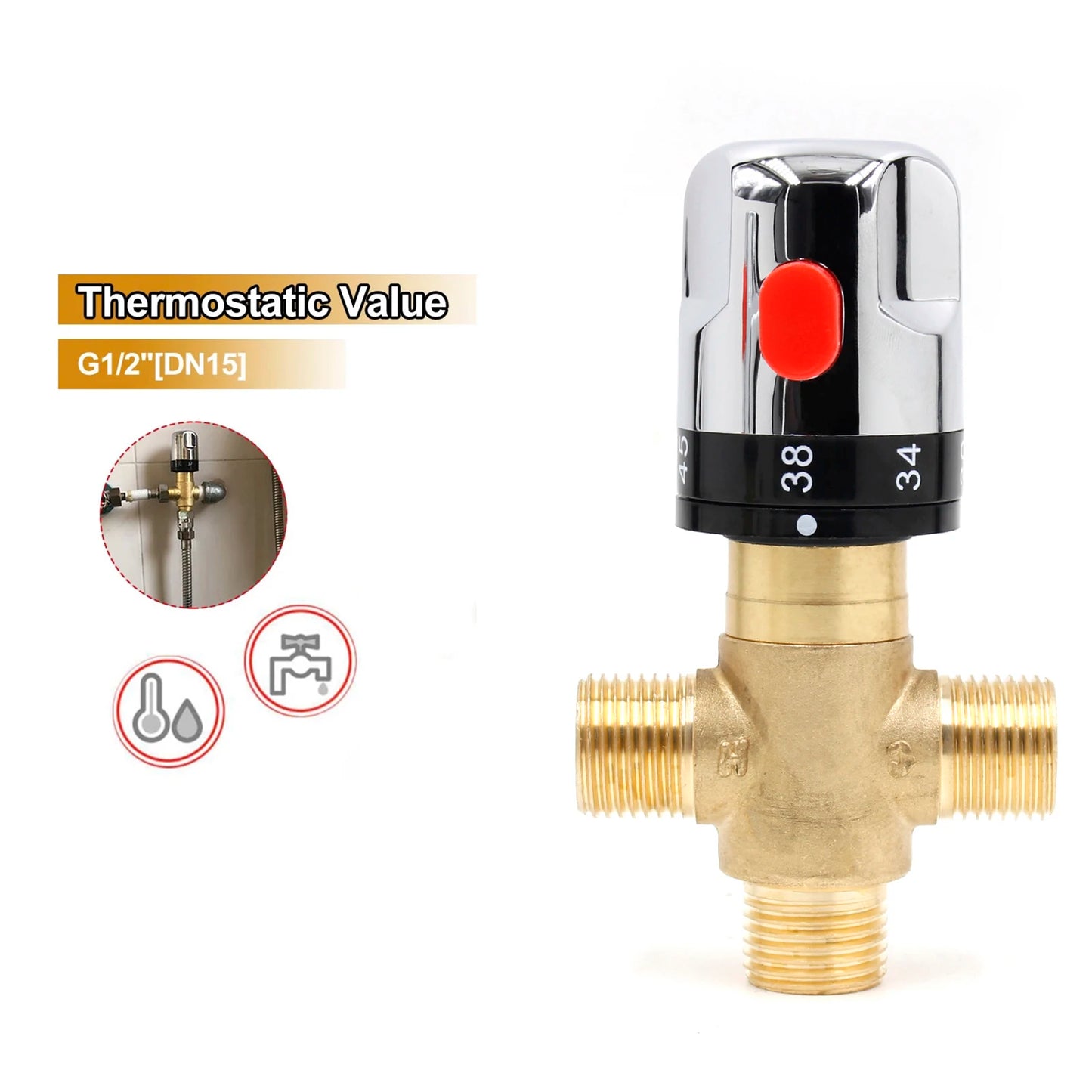 Brass Thermostatic Valve Temperature Control G1/2 Plumbing Fixtures Bathroom Faucet Thermostatic Mixer for Kitchen Showers Home