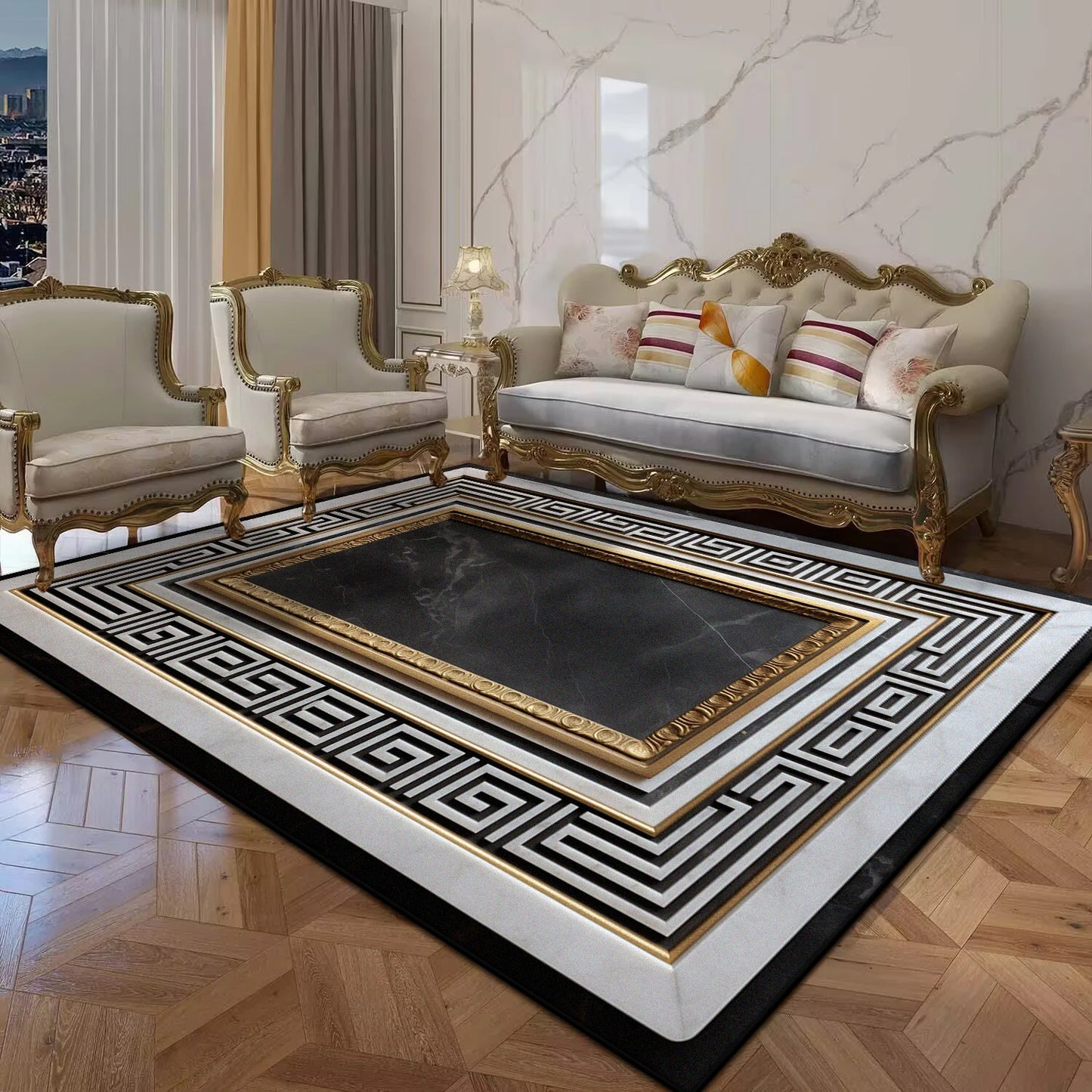 Black Gold Marble Luxury Carpet for Living Room Decorations Sofa Table Large Area Rugs Balcony Long Floor Mat Anti-slip Doormat