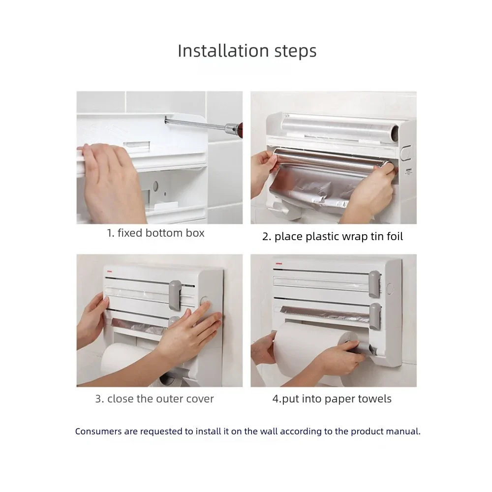 4/6-in-1 Plastic Wrap Tissue Dispenser with Cutter, Refrigerator Magnetic Tissue Holder