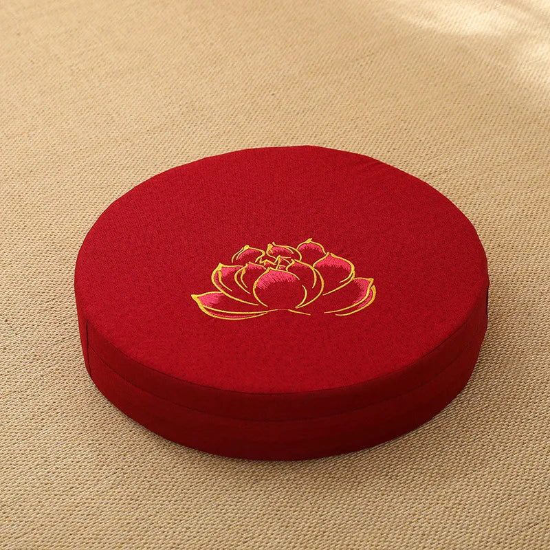 40x6cm Linen Meditation Cushion Round Yoga Floor Pillow Lotus Embroidery Zafu Tatami Seat Pad Removable Cover
