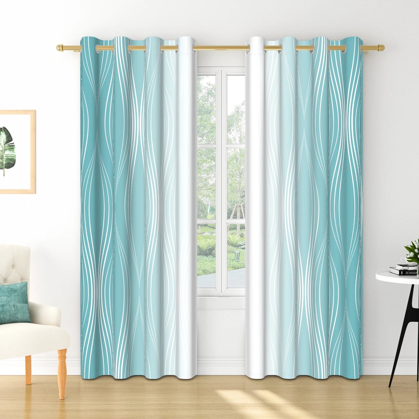 2pieces Modern Gradient Curtains Color Wave Design Color Gradient Polyester the Suitable Minimalist Bedroom Living Room Curtains