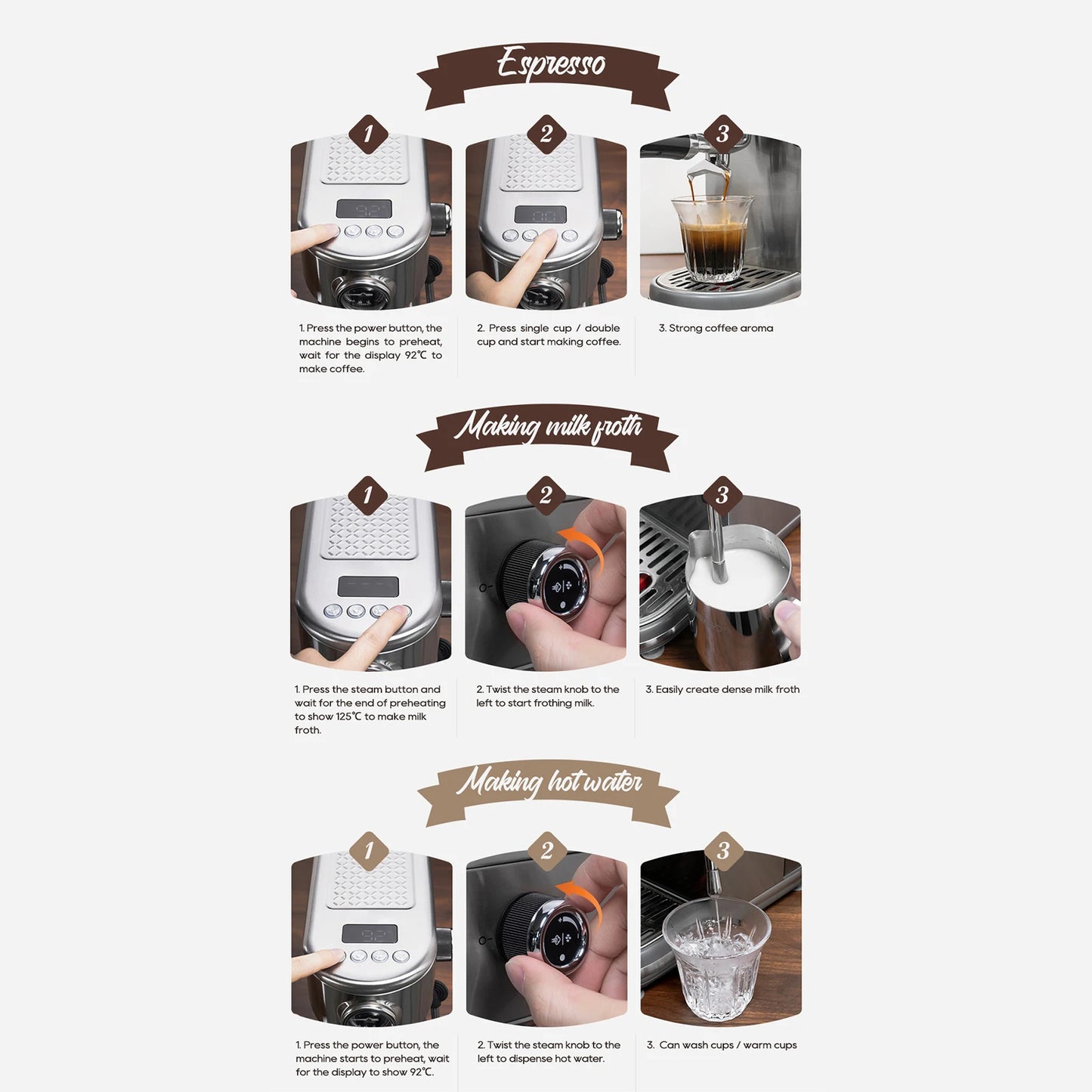 1.3L Coffee Machine Professional Coffee Maker 20 Bar Pressure Stainless Steel Semi Automatic with Digital Display Adjustable