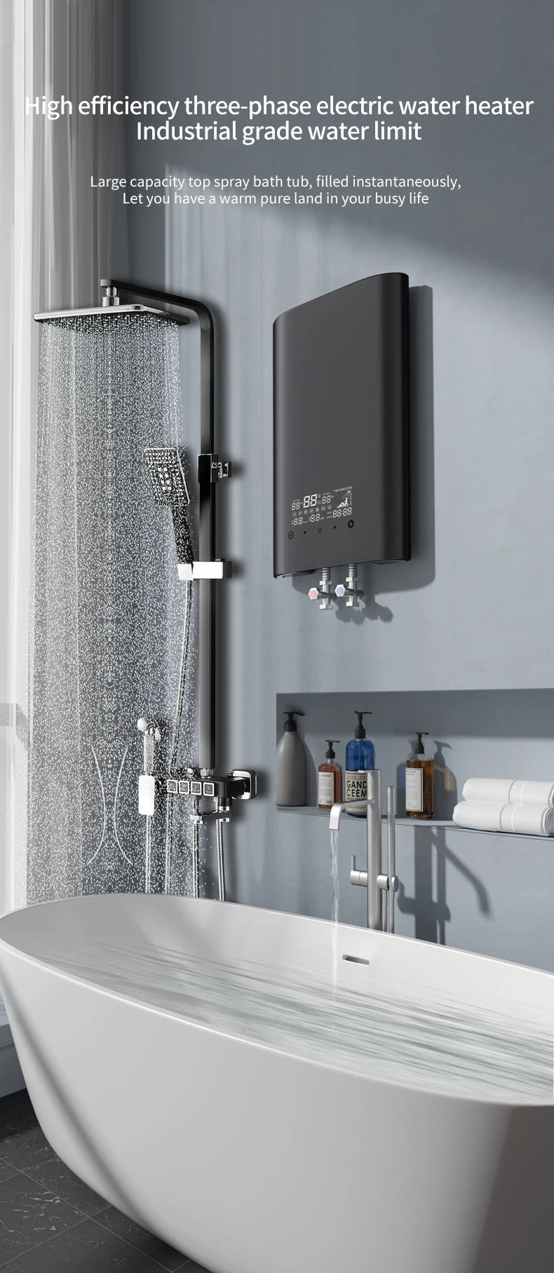 3 Phase 380V 24Kw Electric Tankless Water Heater Household Bath Instant Fast Heat Large Amount of Water For Shower Bathroom