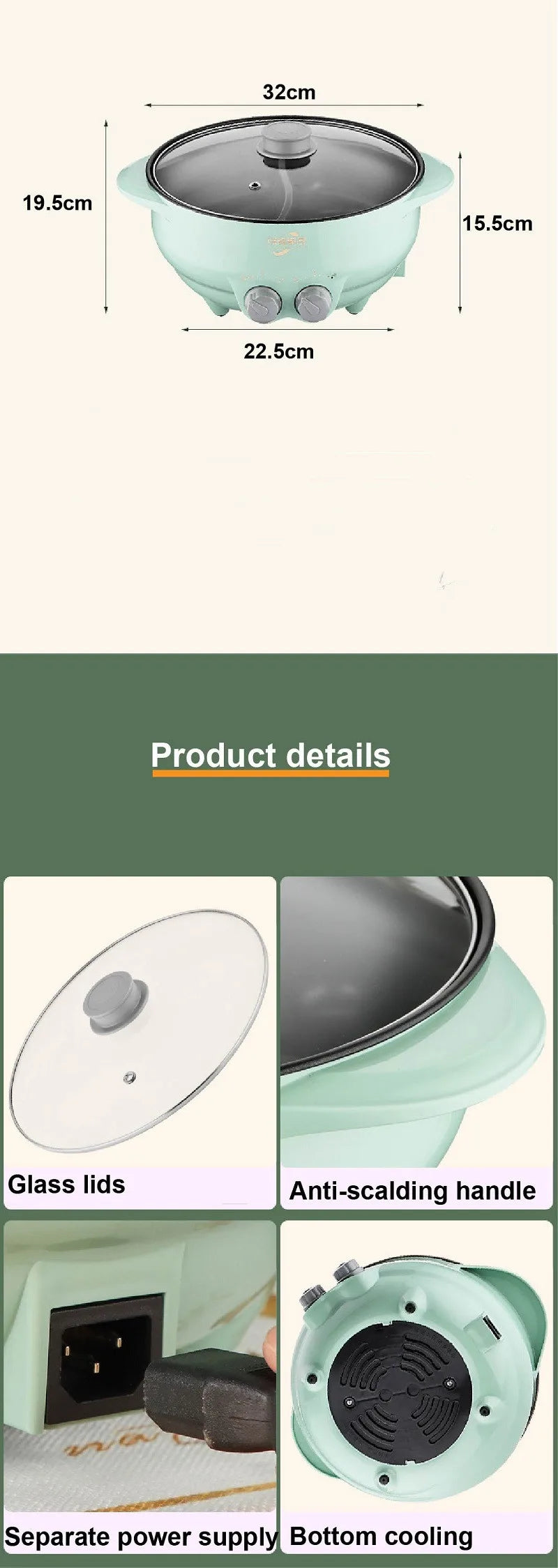 6L Yuanyang Electric Hot Pot Home Multi-function All-In-One Electric Cooking Pot Electric Cook Pot Non-Stick Grill Pan Pot 2000W