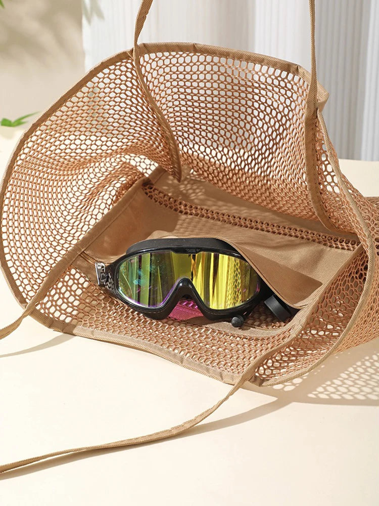 Beach Bag  Mesh Tote Bag  for Travel Pool Family Beach Vacation Cruise Essentials Organizer Storage Bags
