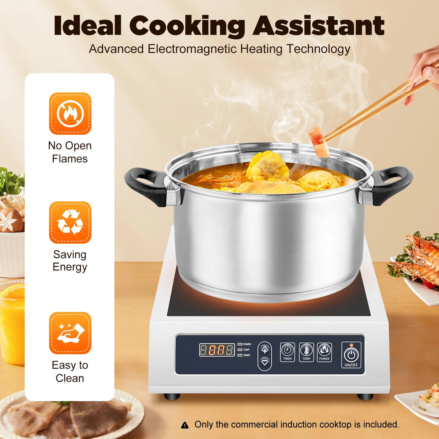 3500W Induction Cooker Digital Tube Display Induction Heat Cooktop for Flat Iron-bottomed Pans of 4.72-11.81 Inches
