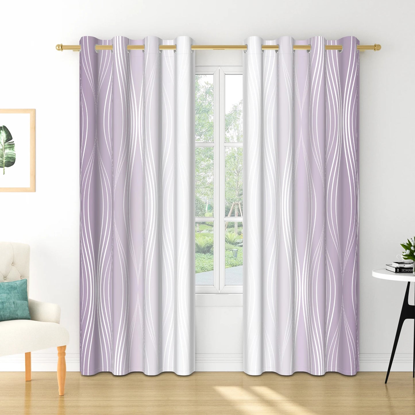 2pieces Modern Gradient Curtains Color Wave Design Color Gradient Polyester the Suitable Minimalist Bedroom Living Room Curtains