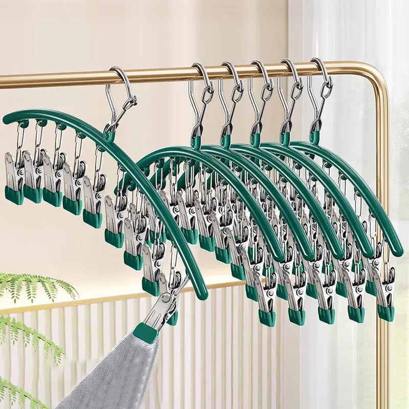 Galvanized Clothes Drying Hanger Windproof Clothing Rack 10 Clips Sock Laundry Airer Underwear Socks Holder Hangers