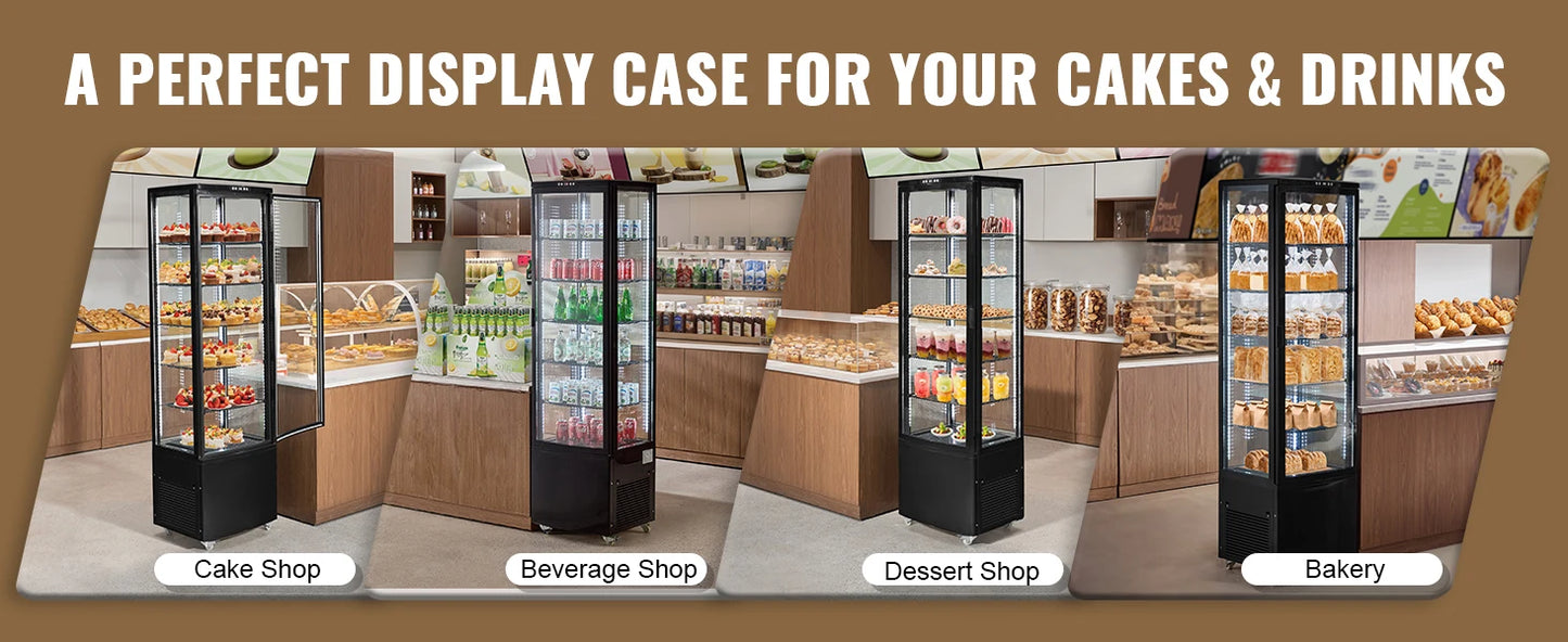 SucceBuy 3.5/4.2/5/9.8 cft Refrigerated Display Case Large Commercial Pastry Display Refrigerator with LED Lighting for Bakery