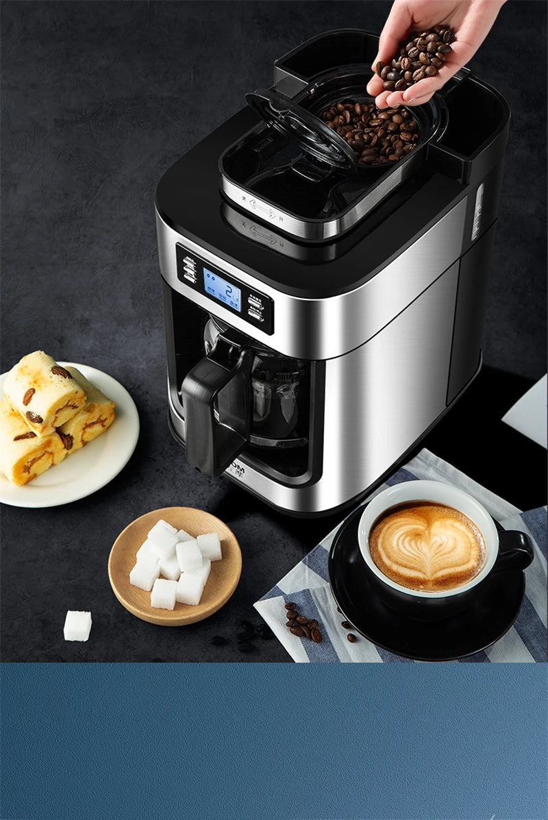 Fully automatic American coffee machine，Coffee beans or powder can be used，Electric grinding drip coffee machine 2-in-1