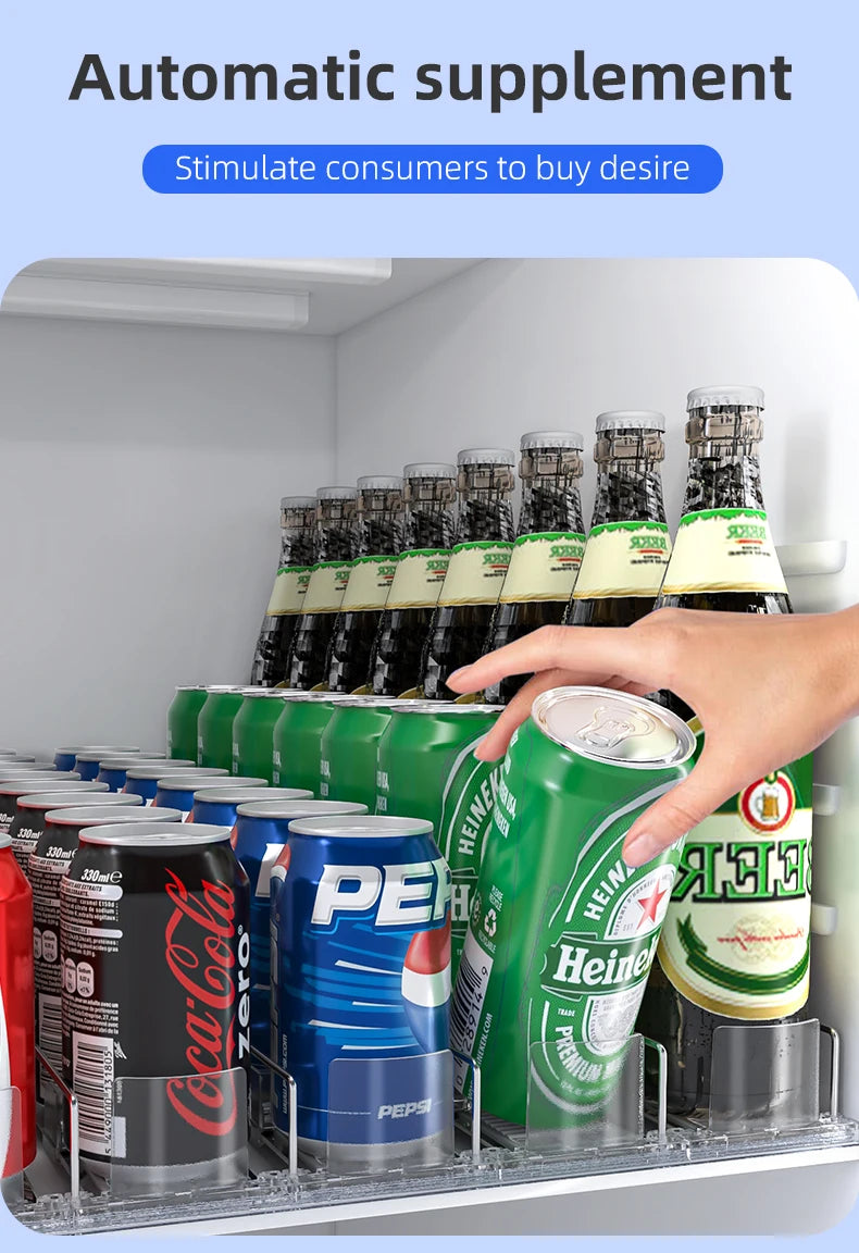 Beverage Spring Pusher Glide for Fridge Automatic Drink Propeller Bottle Rack Cans Organizer Refrigerator Drink Dispenser Shelf
