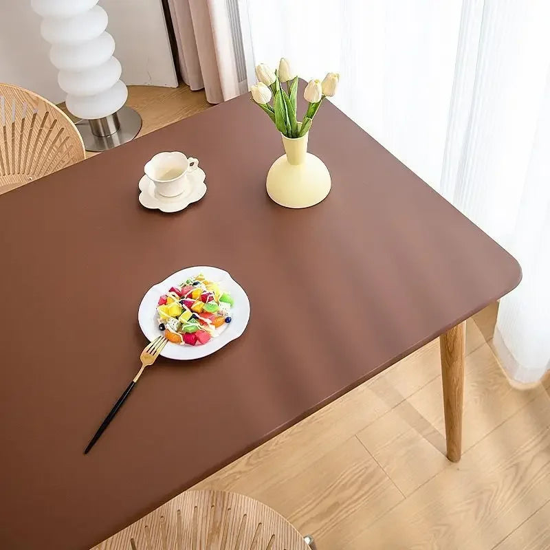 90 x 180cm Leather surface Waterproof Oil-proof Tablecloth Cover for Dining Table Square Surrounded Table Mat Elastic Protection