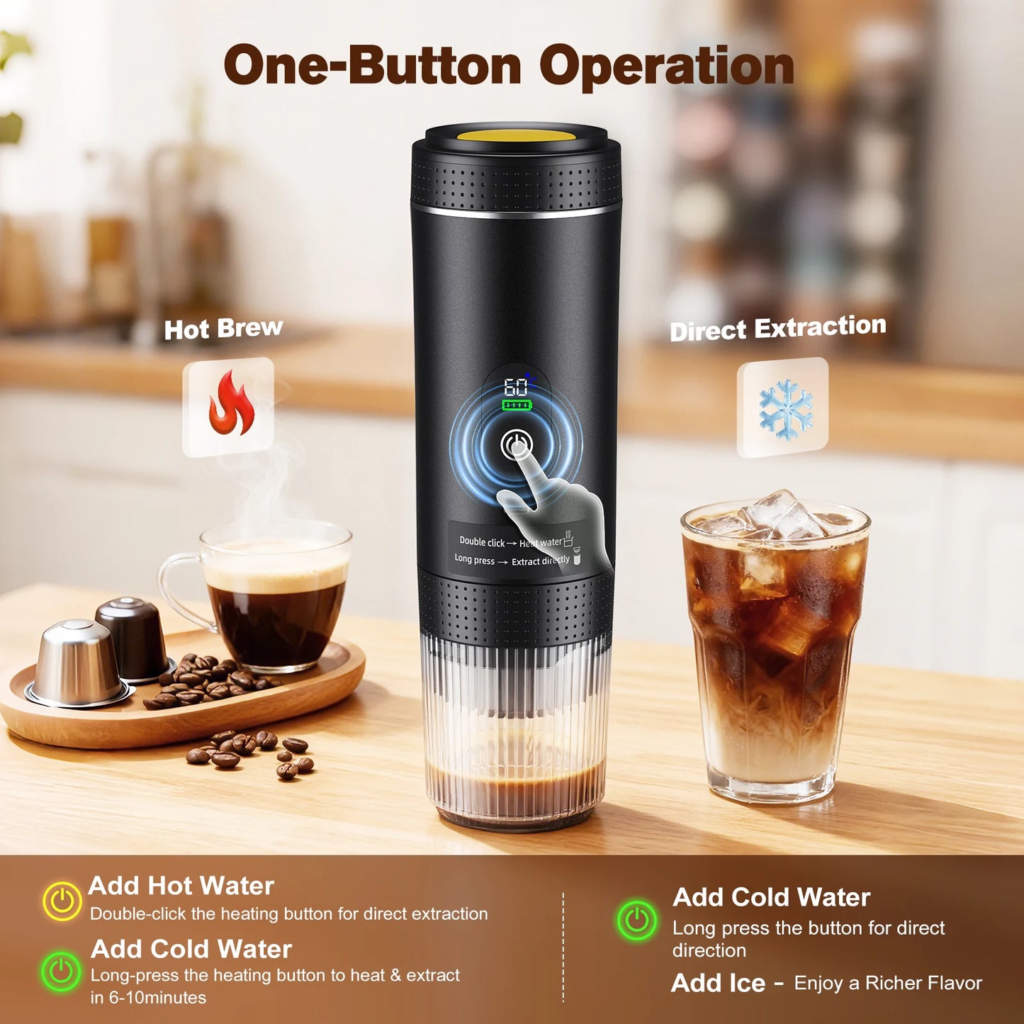 3 in 1 New Upgraded Smart Digital Display Capsule Espresso Coffee Maker Portable Outdoor Concentrated Coffee Machine