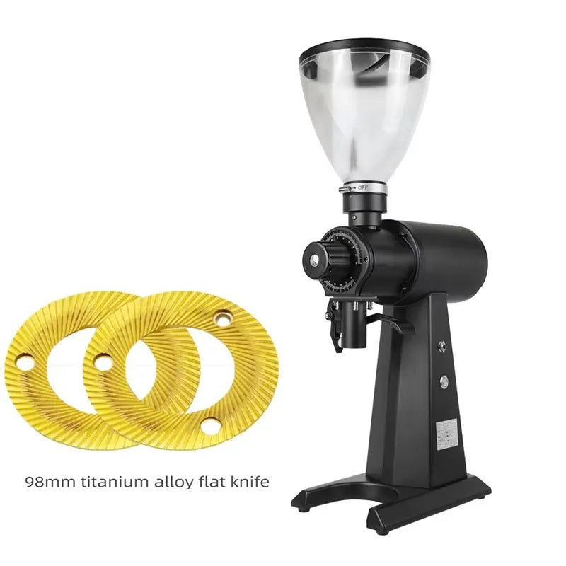 CAFOVO G198F Commercial Electric Grinder 98mm Titanium Coated Flat Burr 160 Settings 2500RPM 1000W Quantitative Coffee Miller