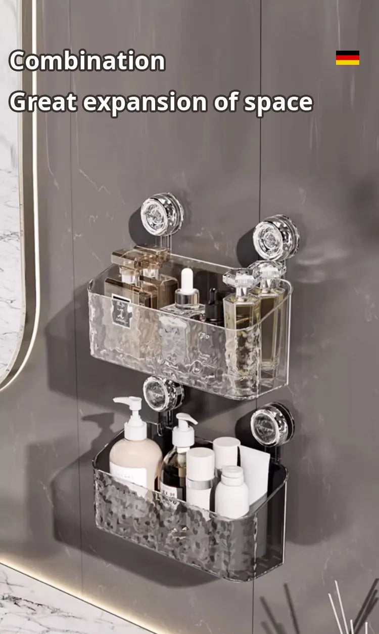 Large Capacity Light Luxury Style Glacier Pattern Suction Cup Shelf with Strong Load-bearing For Home Bathroom