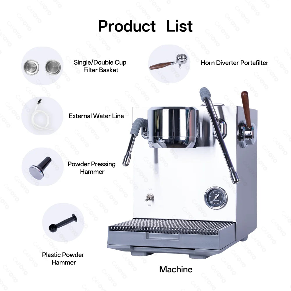 CAFOVO E120 Semi-automatic Espresso Machine ULKA Pump 9Bar OPV System Dual Boiler with OLED Display for Cafe Coffee Maker 220V