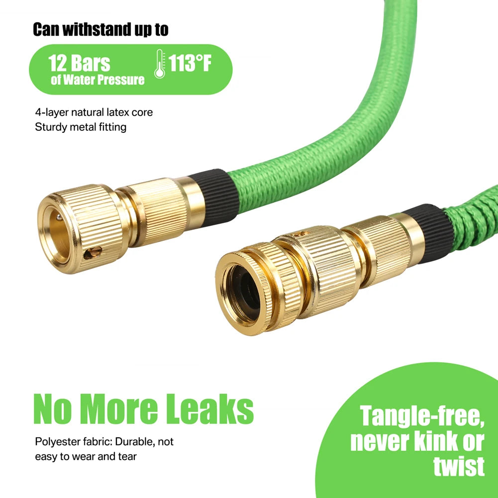 Expandable Garden Hose 25ft–150ft with Nozzle Lightweight, no-kink, durable flexible hose expands when filled, shrinks for easy storage.
Perfect for car washing, garden watering, patio cleaning.