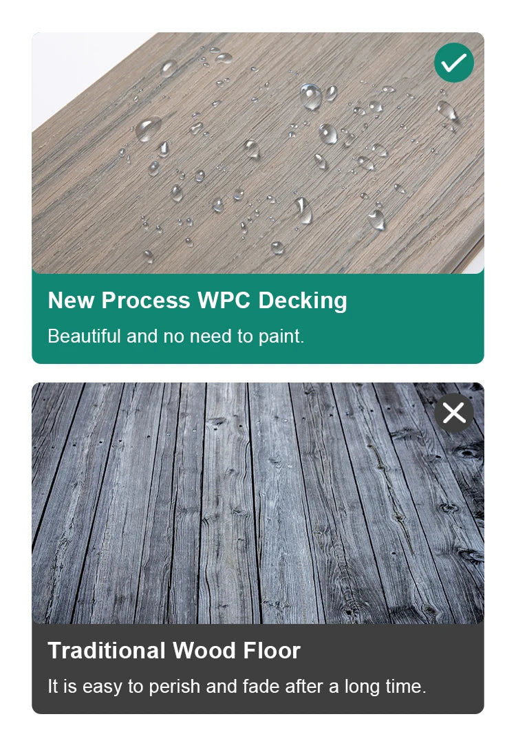 Resort-Style WPC Composite Wood Decking – Slip-Resistant Durable and stylish decking solution for outdoor spaces, combining wood aesthetics with the low-maintenance benefits of composite materials.